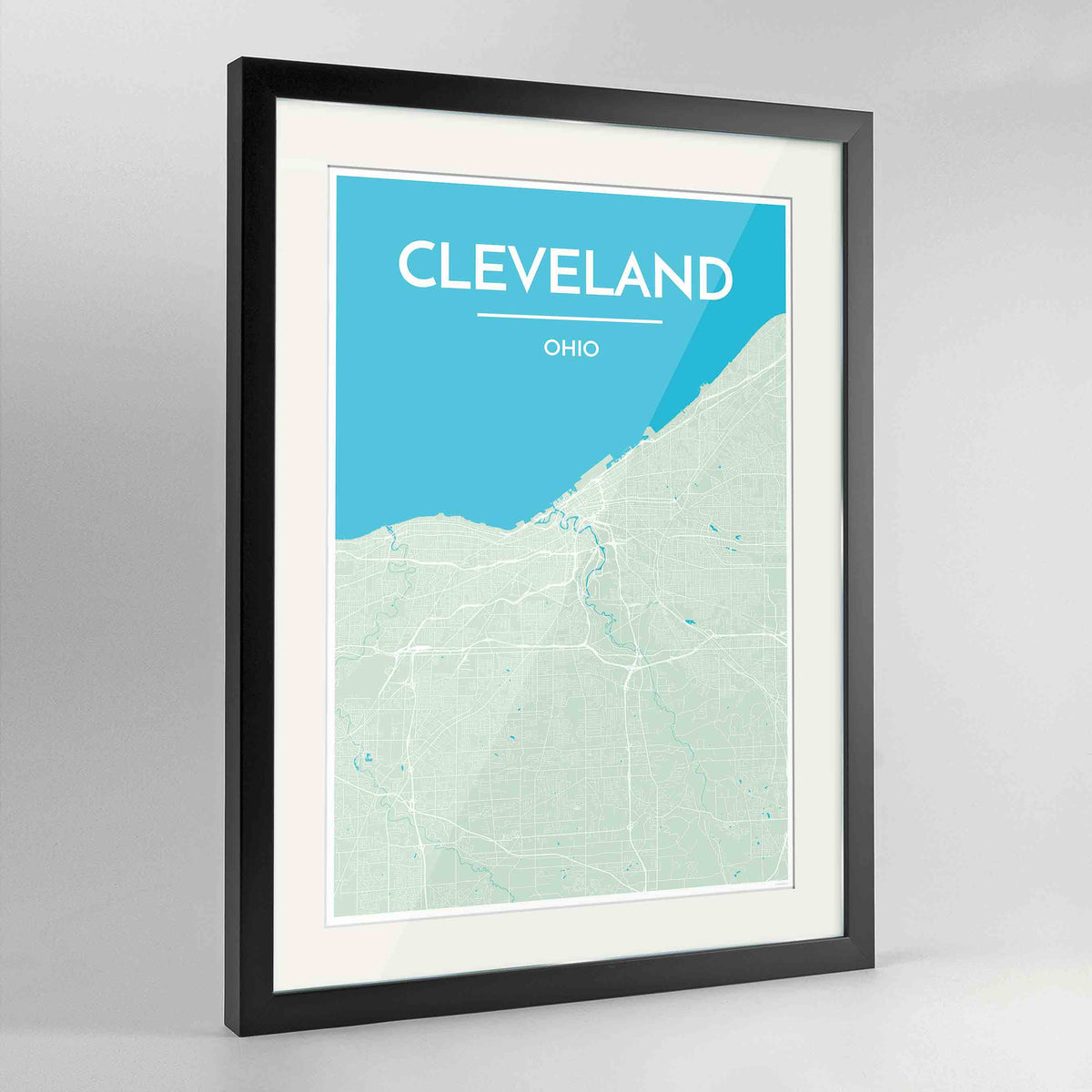 Framed Cleveland Map Art Print 24x36&quot; Contemporary Black frame Point Two Design Group