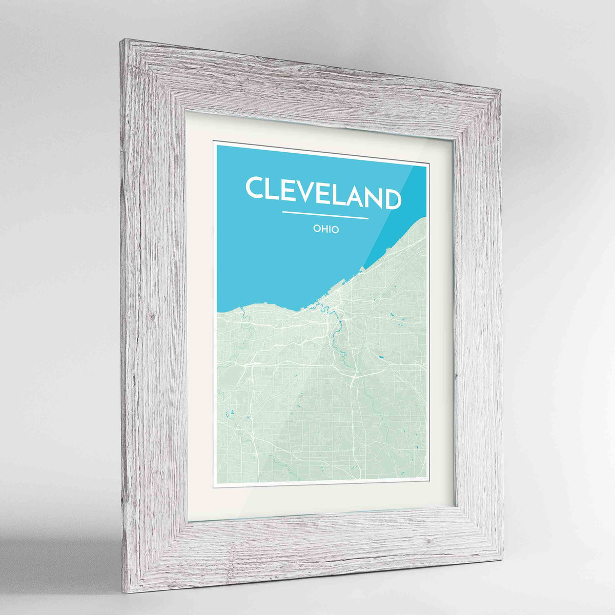 Framed Cleveland Map Art Print 24x36&quot; Western White frame Point Two Design Group