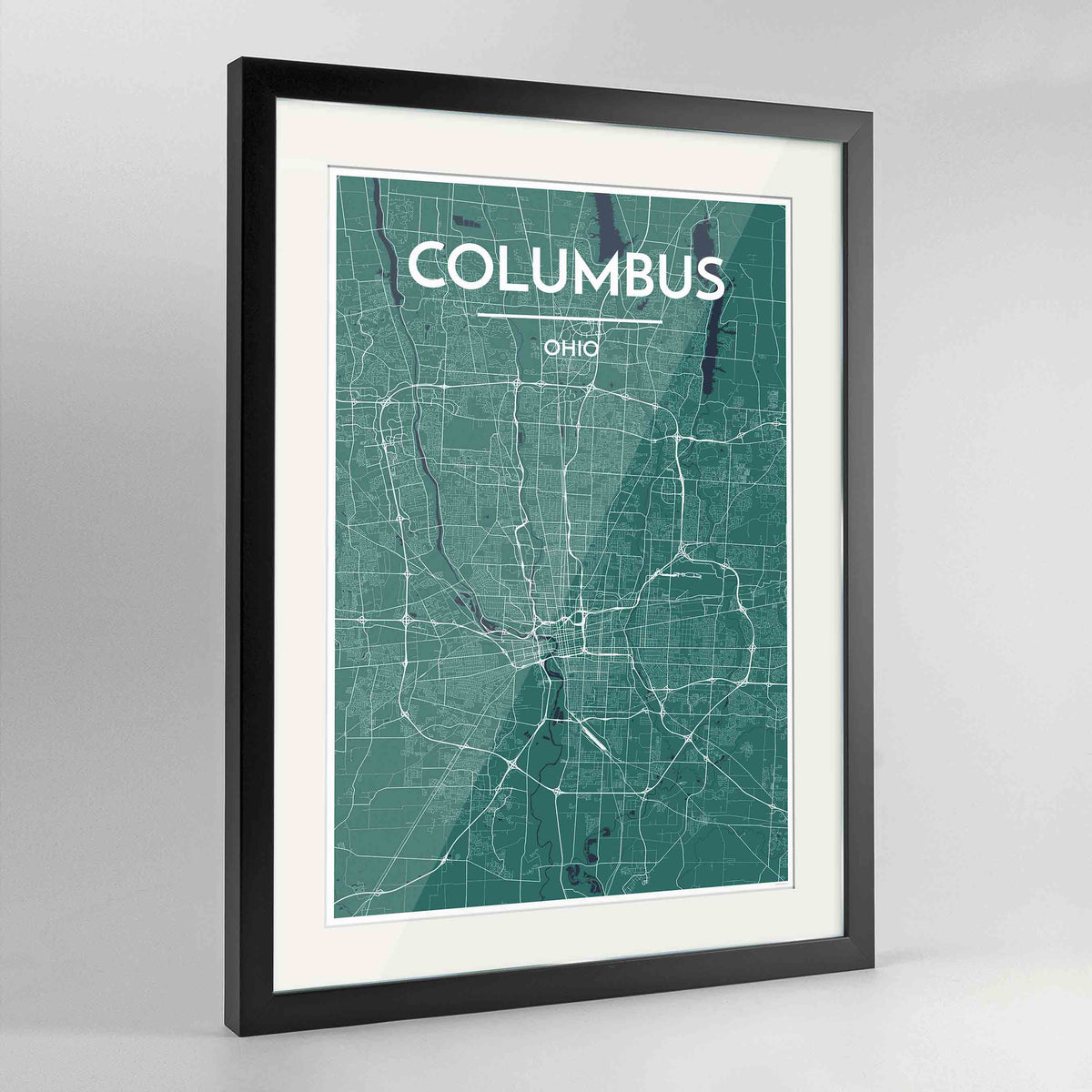Framed Columbus Map Art Print 24x36&quot; Contemporary Black frame Point Two Design Group