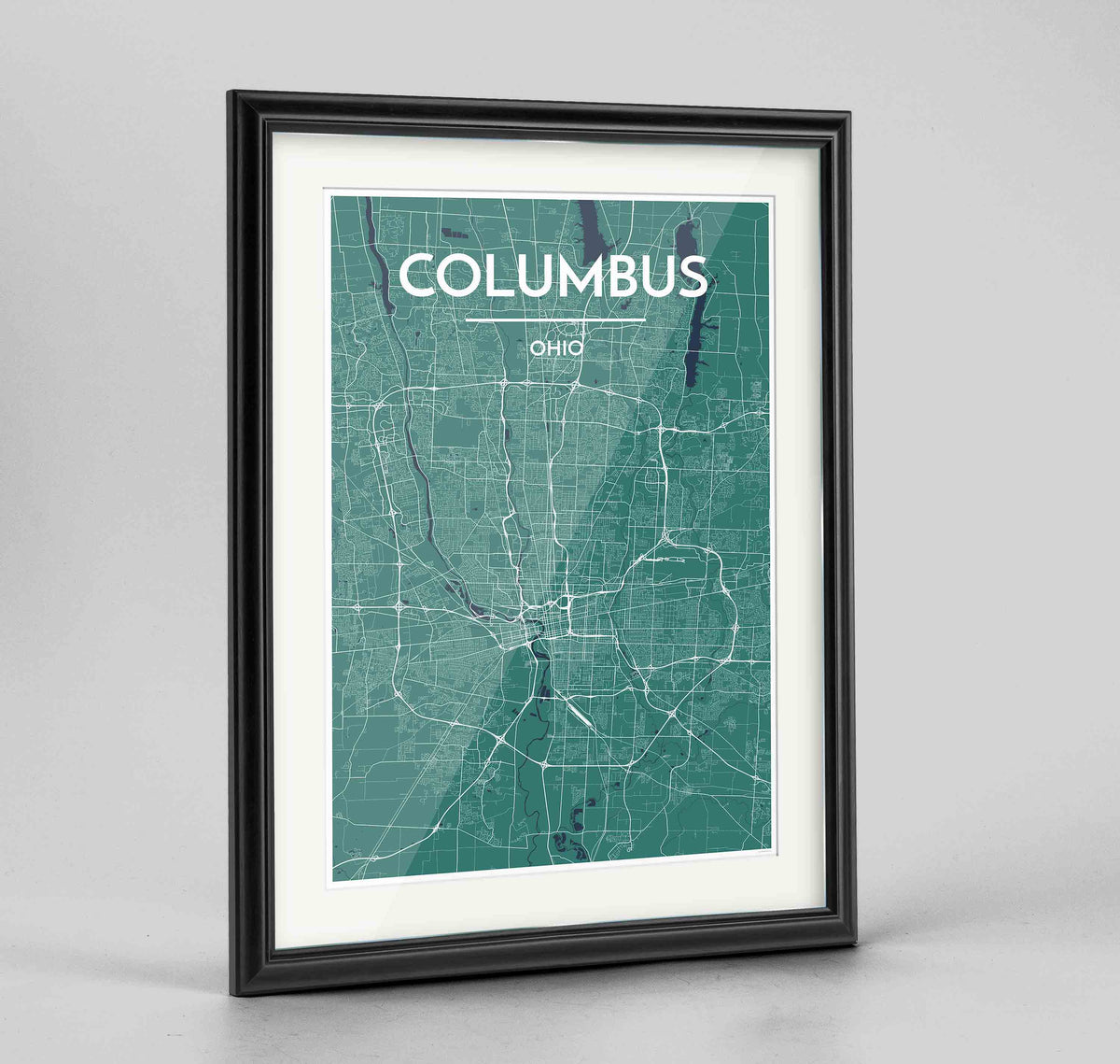 Framed Columbus Map Art Print 24x36&quot; Traditional Black frame Point Two Design Group
