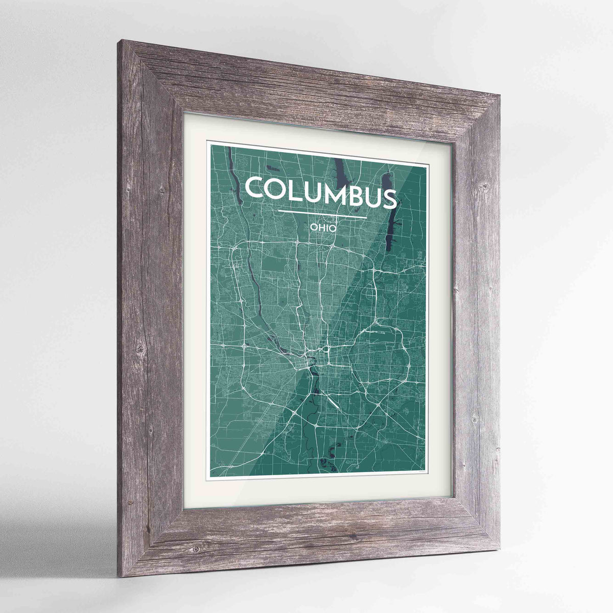 Framed Columbus Map Art Print 24x36&quot; Western Grey frame Point Two Design Group