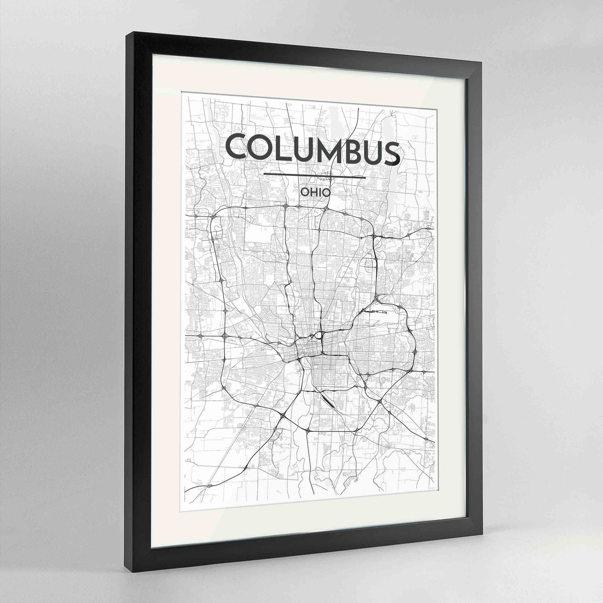 Framed Columbus Map Art Print 24x36&quot; Contemporary Black frame Point Two Design Group
