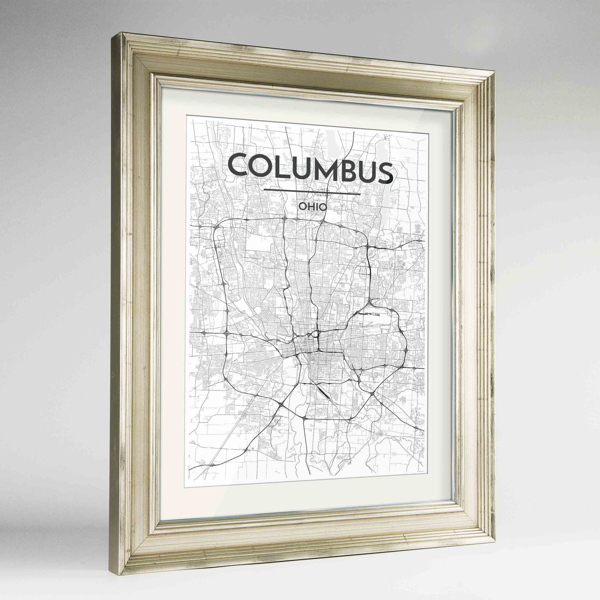 Framed Columbus Map Art Print 24x36&quot; Champagne frame Point Two Design Group