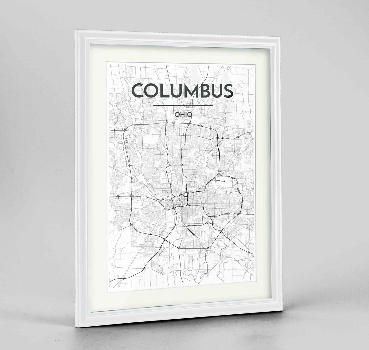 Framed Columbus Map Art Print 24x36&quot; Traditional White frame Point Two Design Group