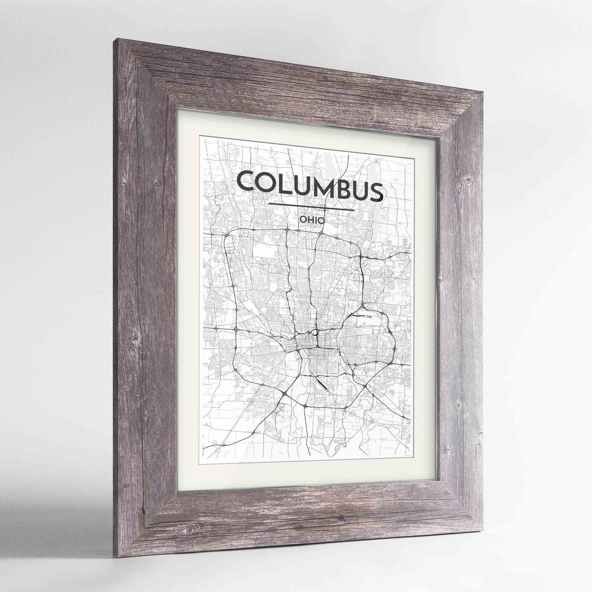 Framed Columbus Map Art Print 24x36&quot; Western Grey frame Point Two Design Group