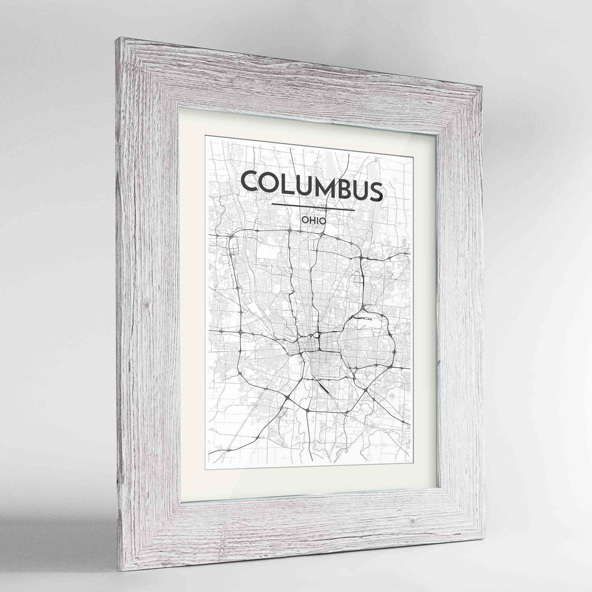 Framed Columbus Map Art Print 24x36&quot; Western White frame Point Two Design Group