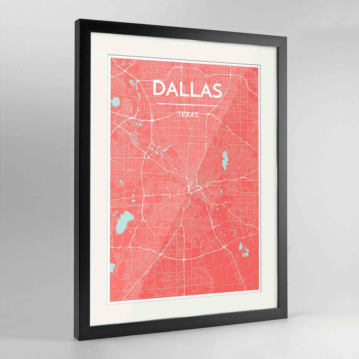 Framed Dallas Map Art Print 24x36&quot; Contemporary Black frame Point Two Design Group