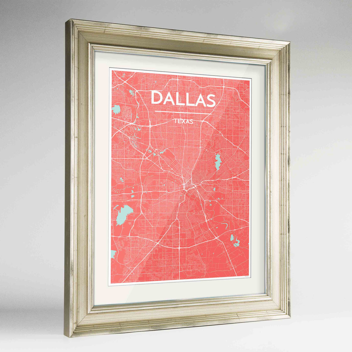 Framed Dallas Map Art Print 24x36&quot; Champagne frame Point Two Design Group