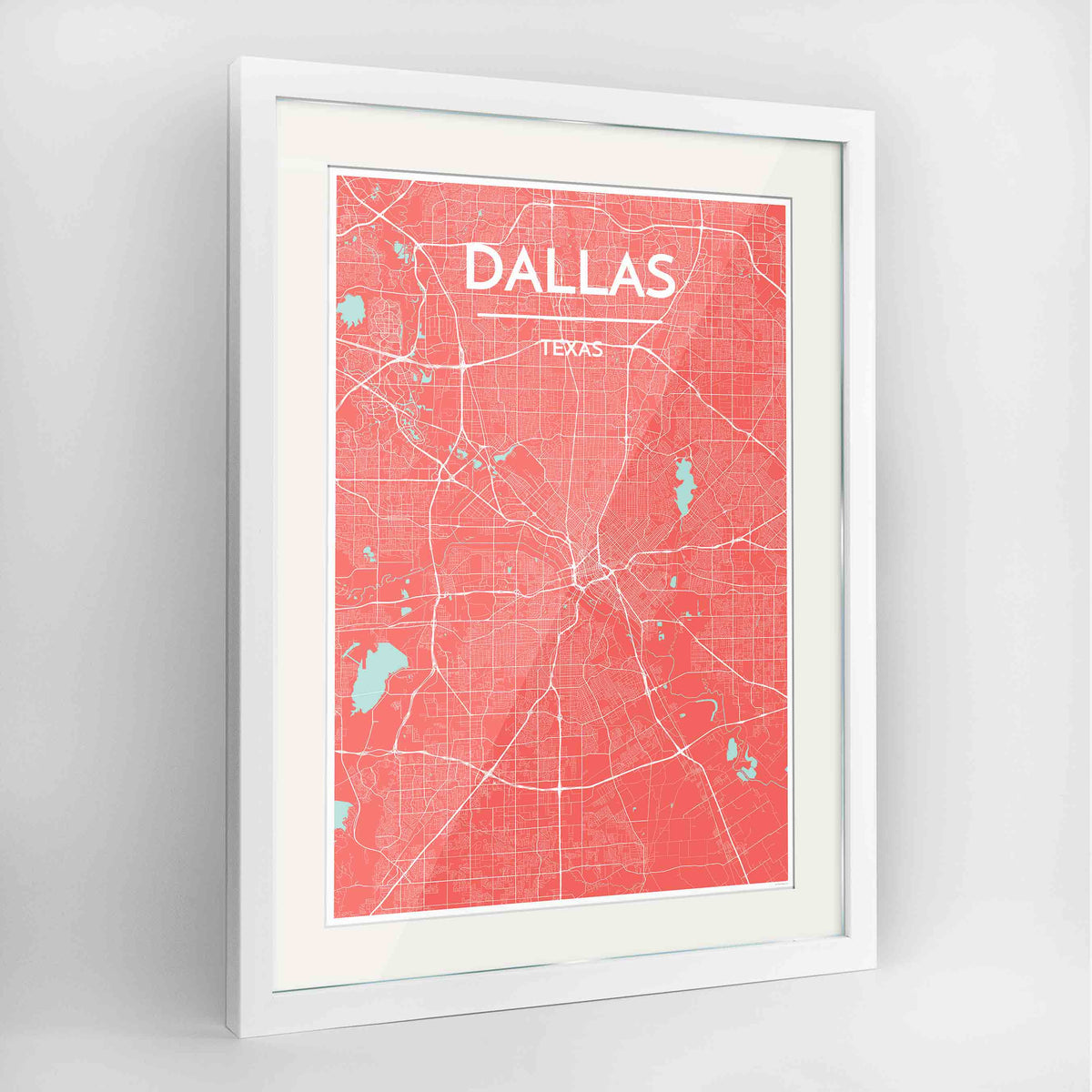 Framed Dallas Map Art Print 24x36&quot; Contemporary White frame Point Two Design Group
