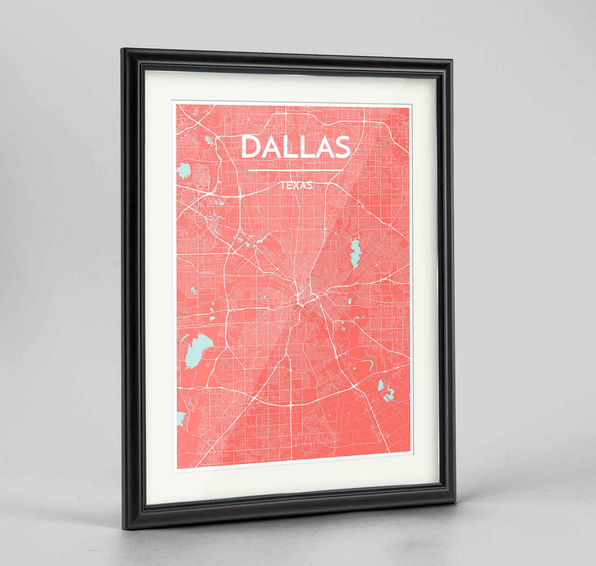 Framed Dallas Map Art Print 24x36&quot; Traditional Black frame Point Two Design Group