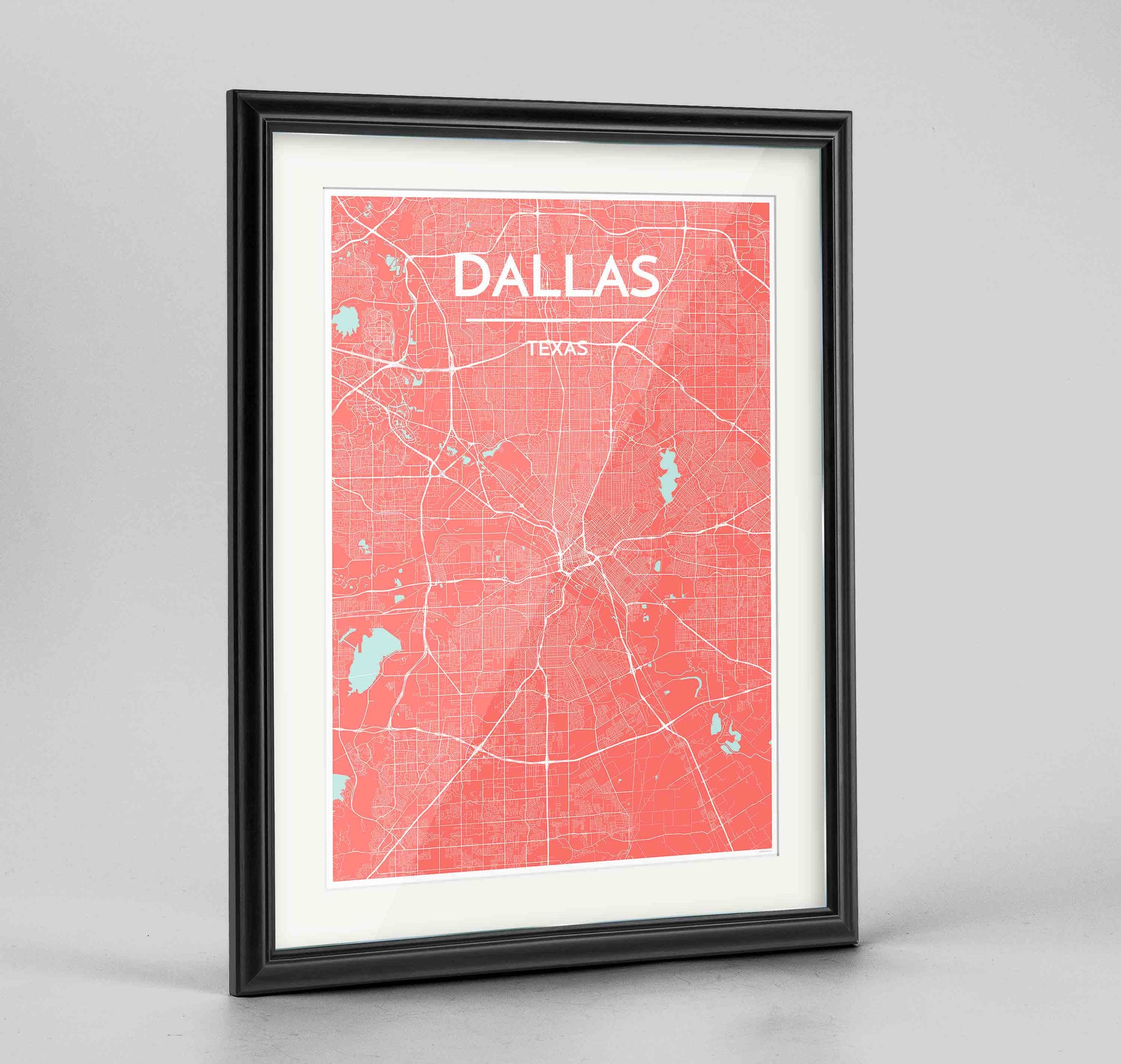 Framed Dallas Map Art Print 24x36" Traditional Black frame Point Two Design Group