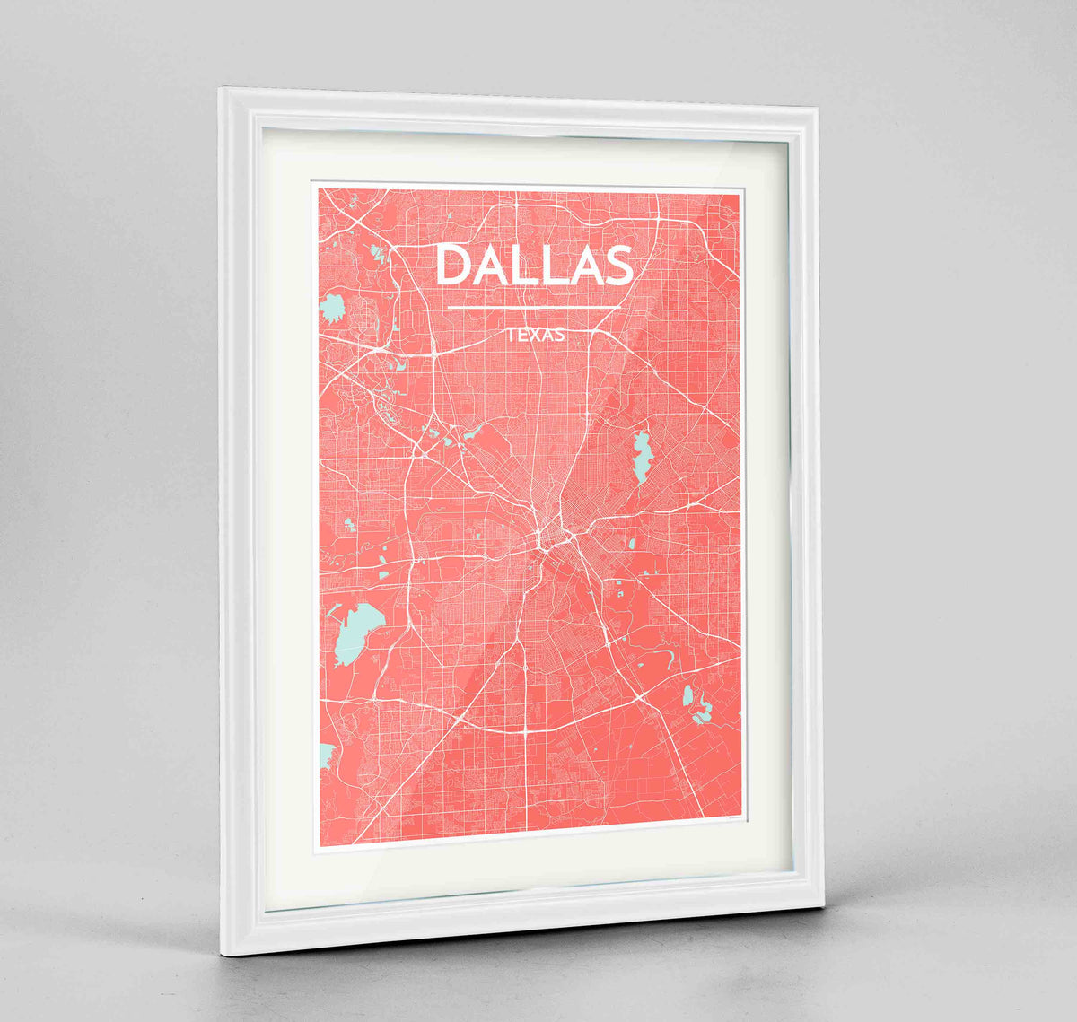Framed Dallas Map Art Print 24x36&quot; Traditional White frame Point Two Design Group
