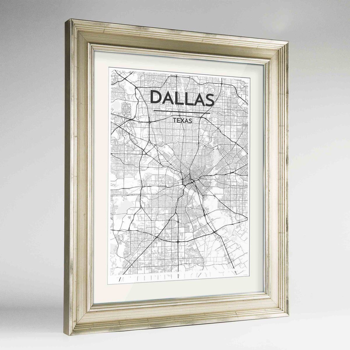 Framed Dallas Map Art Print 24x36&quot; Champagne frame Point Two Design Group