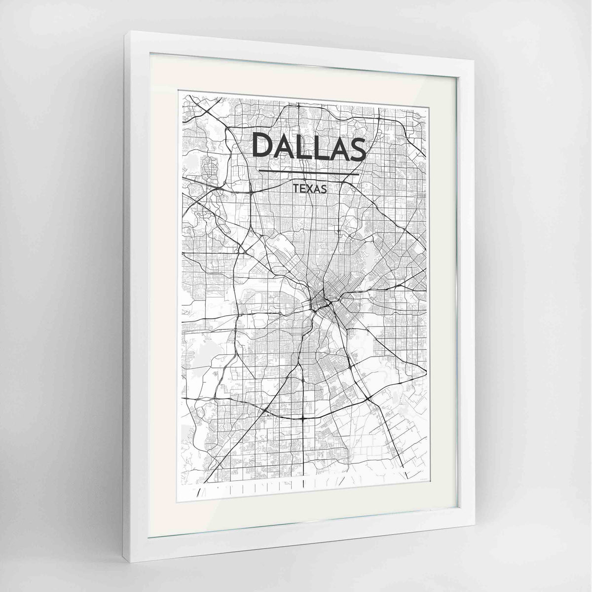 Framed Dallas Map Art Print 24x36&quot; Contemporary White frame Point Two Design Group