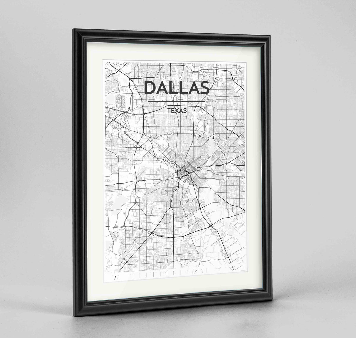 Framed Dallas Map Art Print 24x36&quot; Traditional Black frame Point Two Design Group