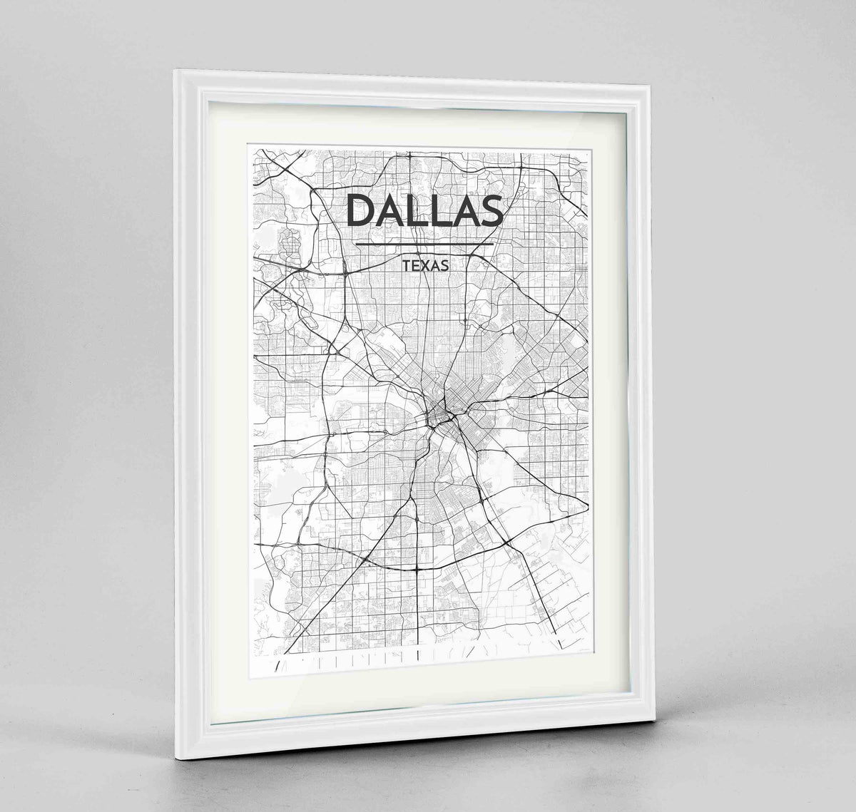 Framed Dallas Map Art Print 24x36&quot; Traditional White frame Point Two Design Group