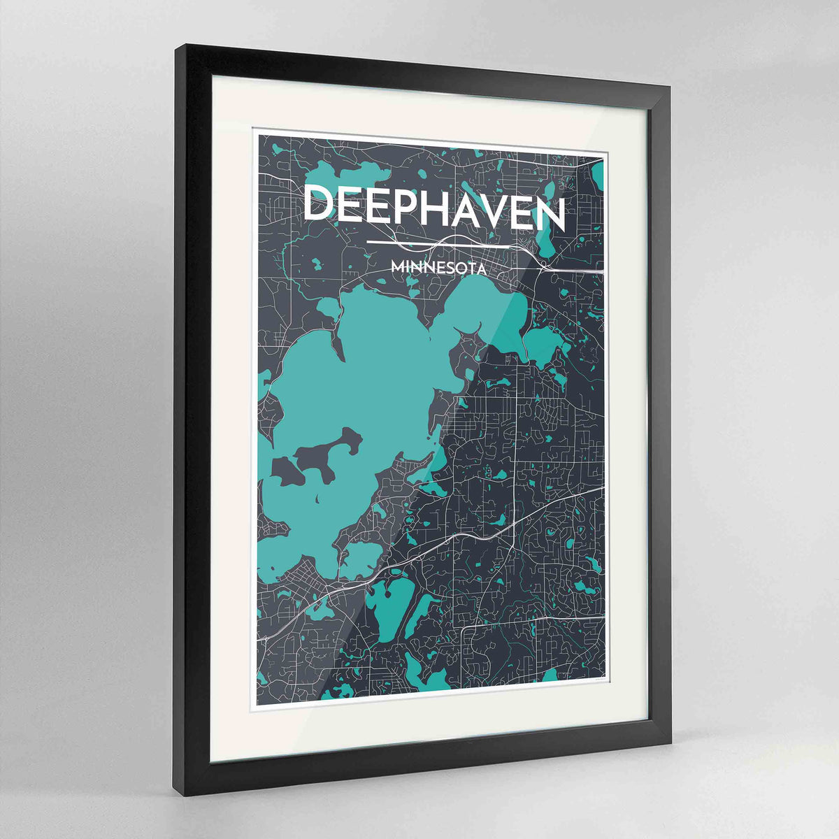 Framed Deephaven Map Art Print 24x36&quot; Contemporary Black frame Point Two Design Group