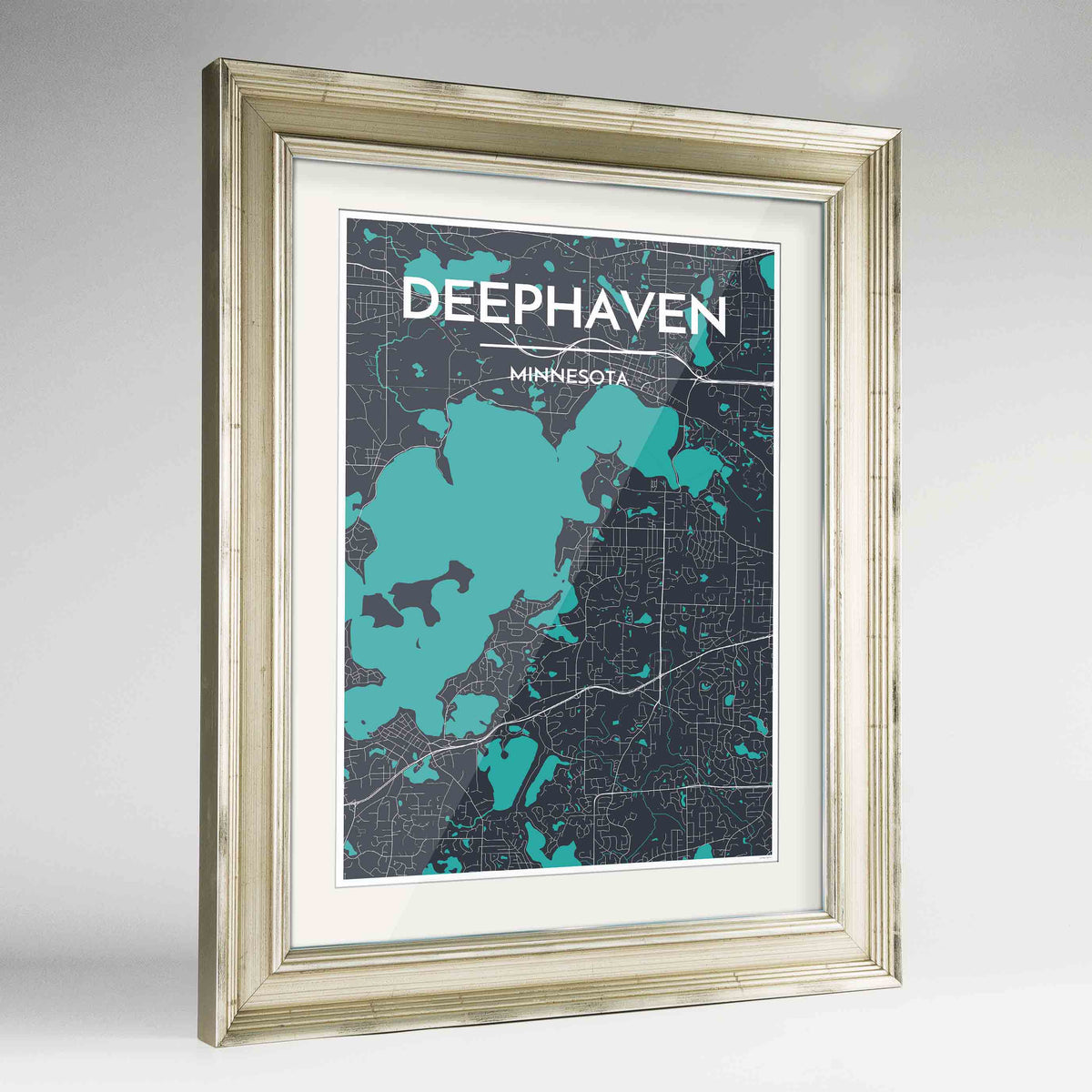 Framed Deephaven Map Art Print 24x36&quot; Champagne frame Point Two Design Group