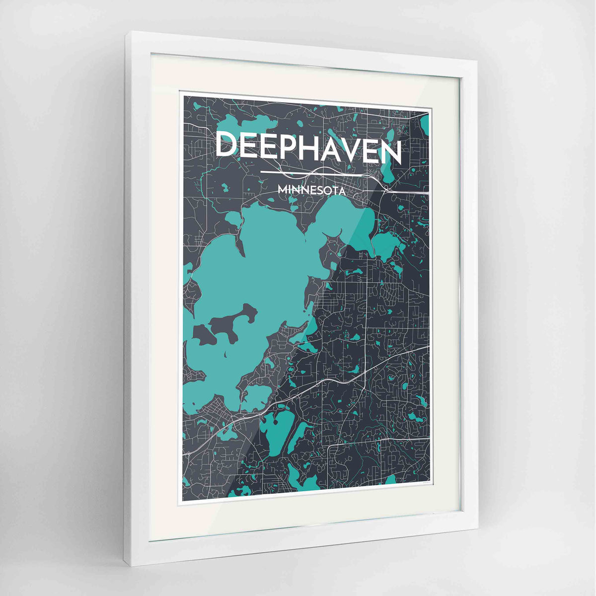 Framed Deephaven Map Art Print 24x36&quot; Contemporary White frame Point Two Design Group
