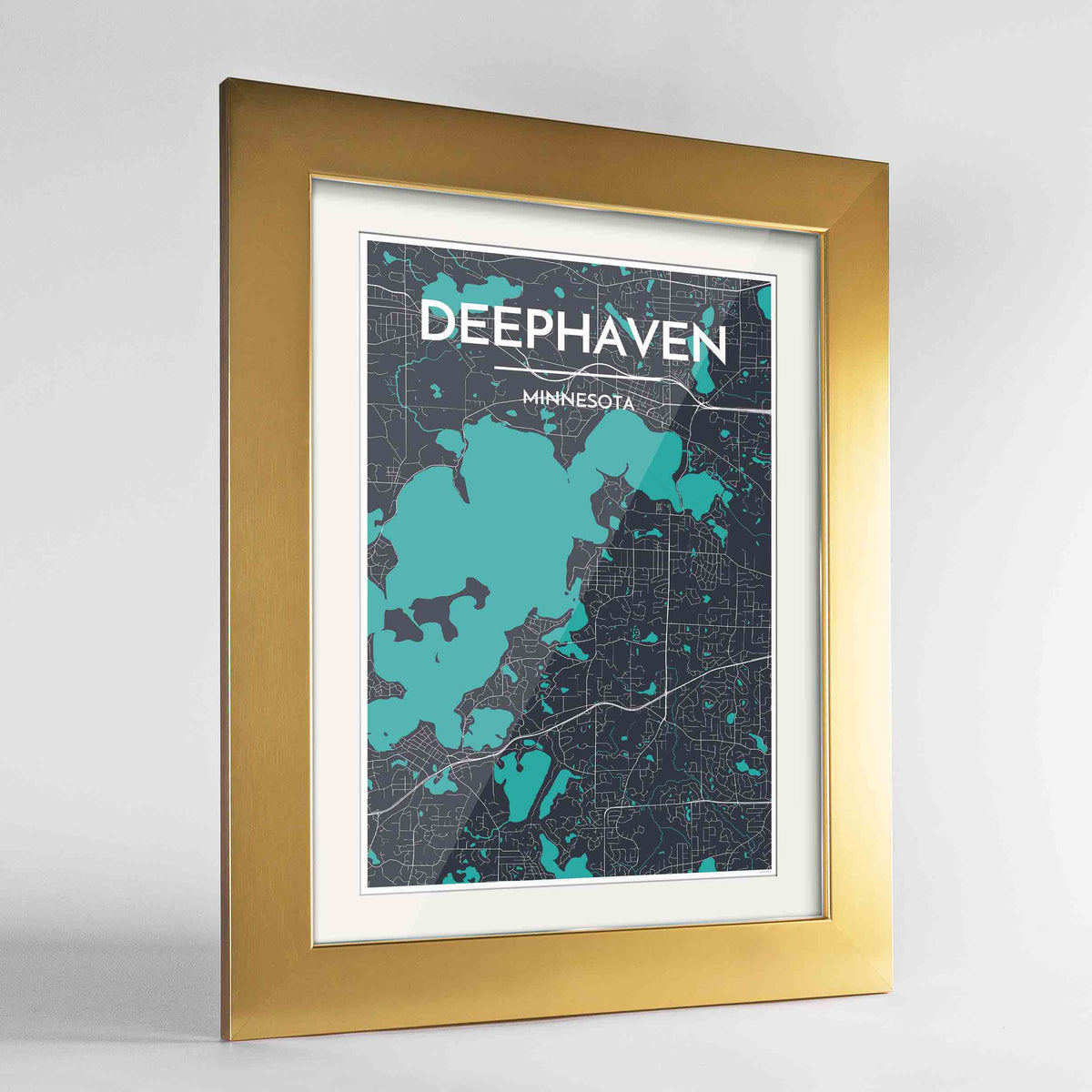 Framed Deephaven Map Art Print 24x36&quot; Gold frame Point Two Design Group