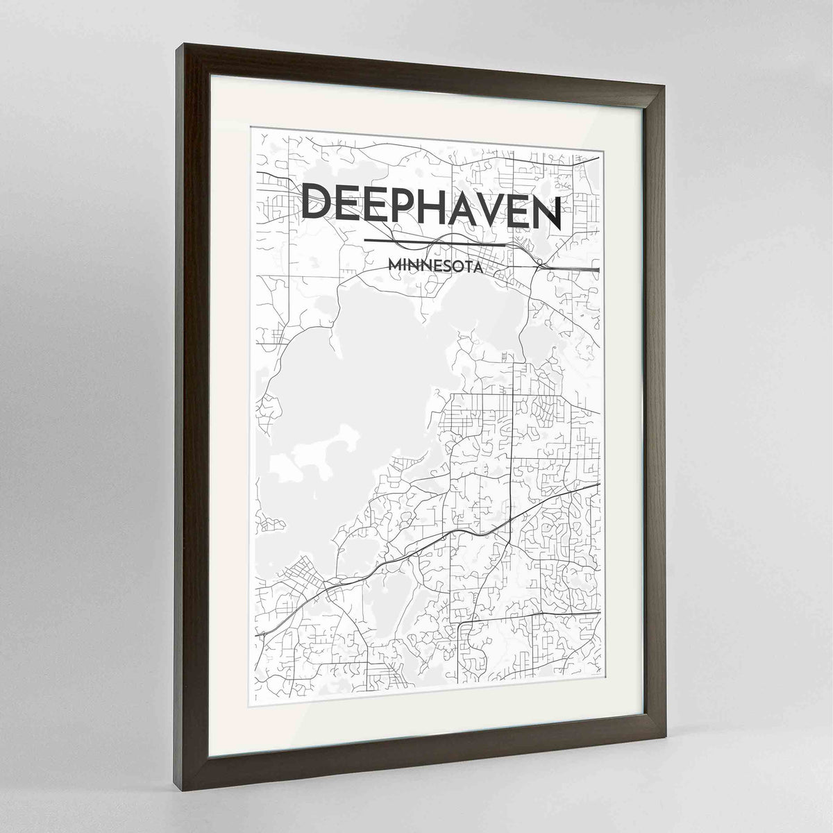 Framed Deephaven Map Art Print 24x36&quot; Contemporary Walnut frame Point Two Design Group