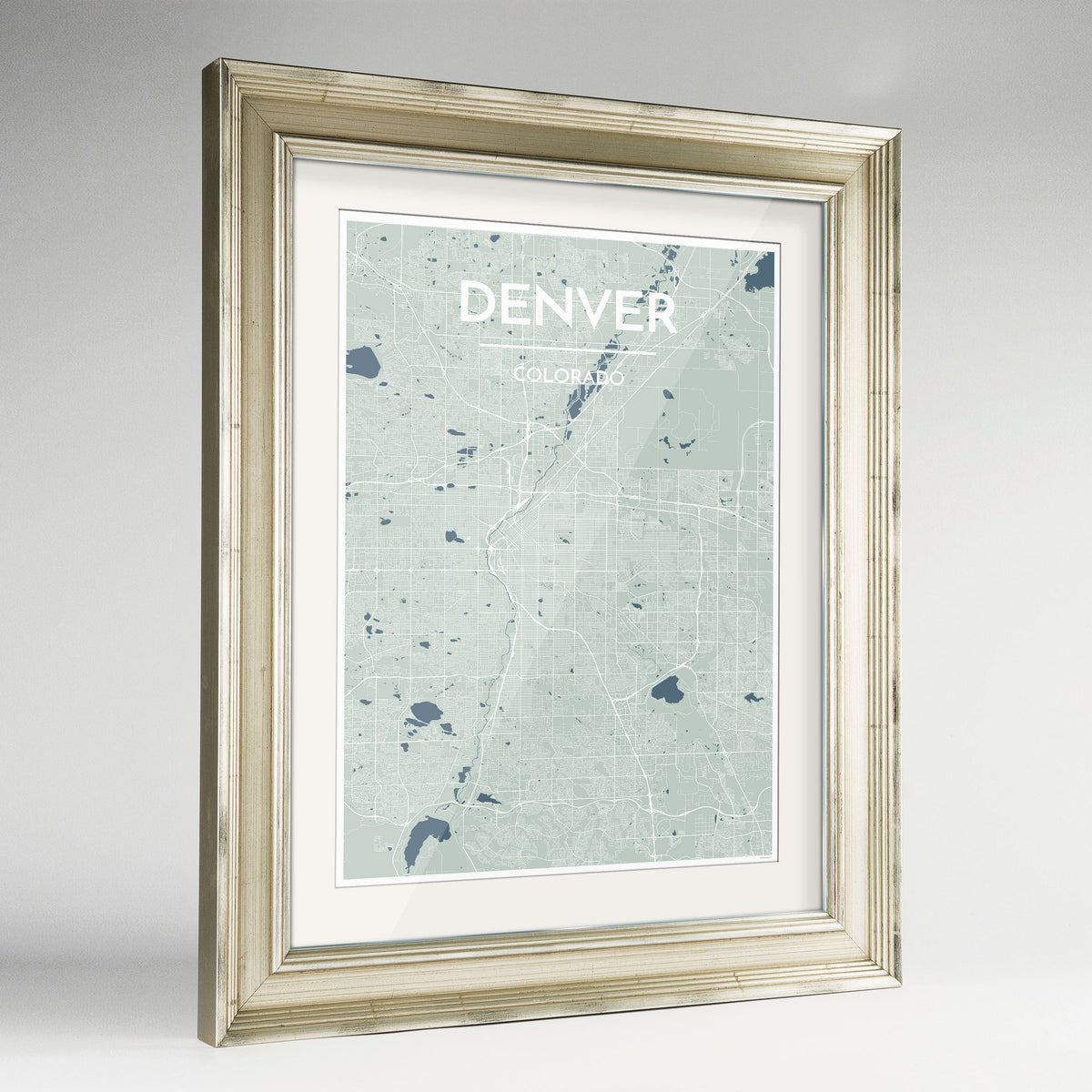 Framed Denver Map Art Print 24x36&quot; Champagne frame Point Two Design Group
