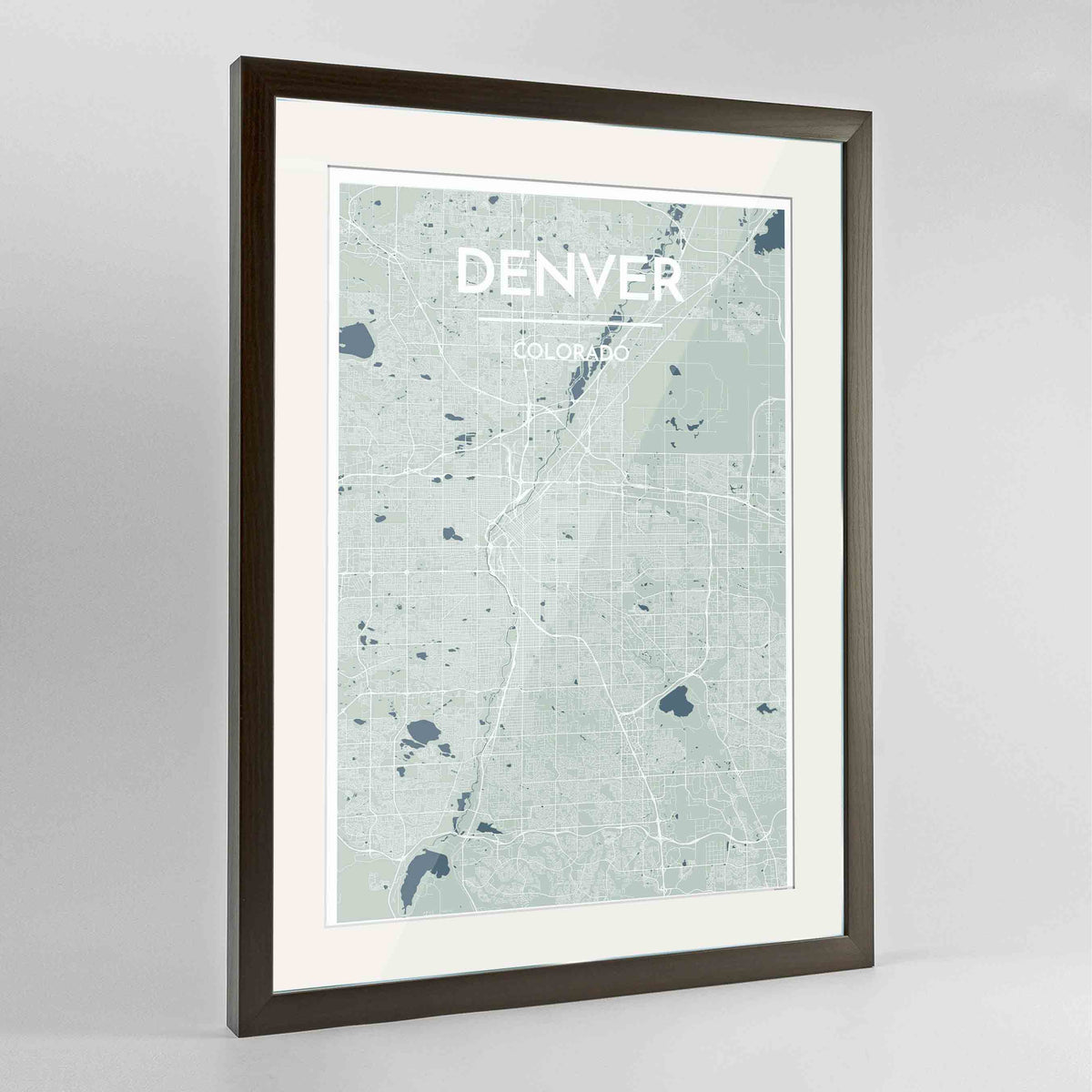 Framed Denver Map Art Print 24x36&quot; Contemporary Walnut frame Point Two Design Group