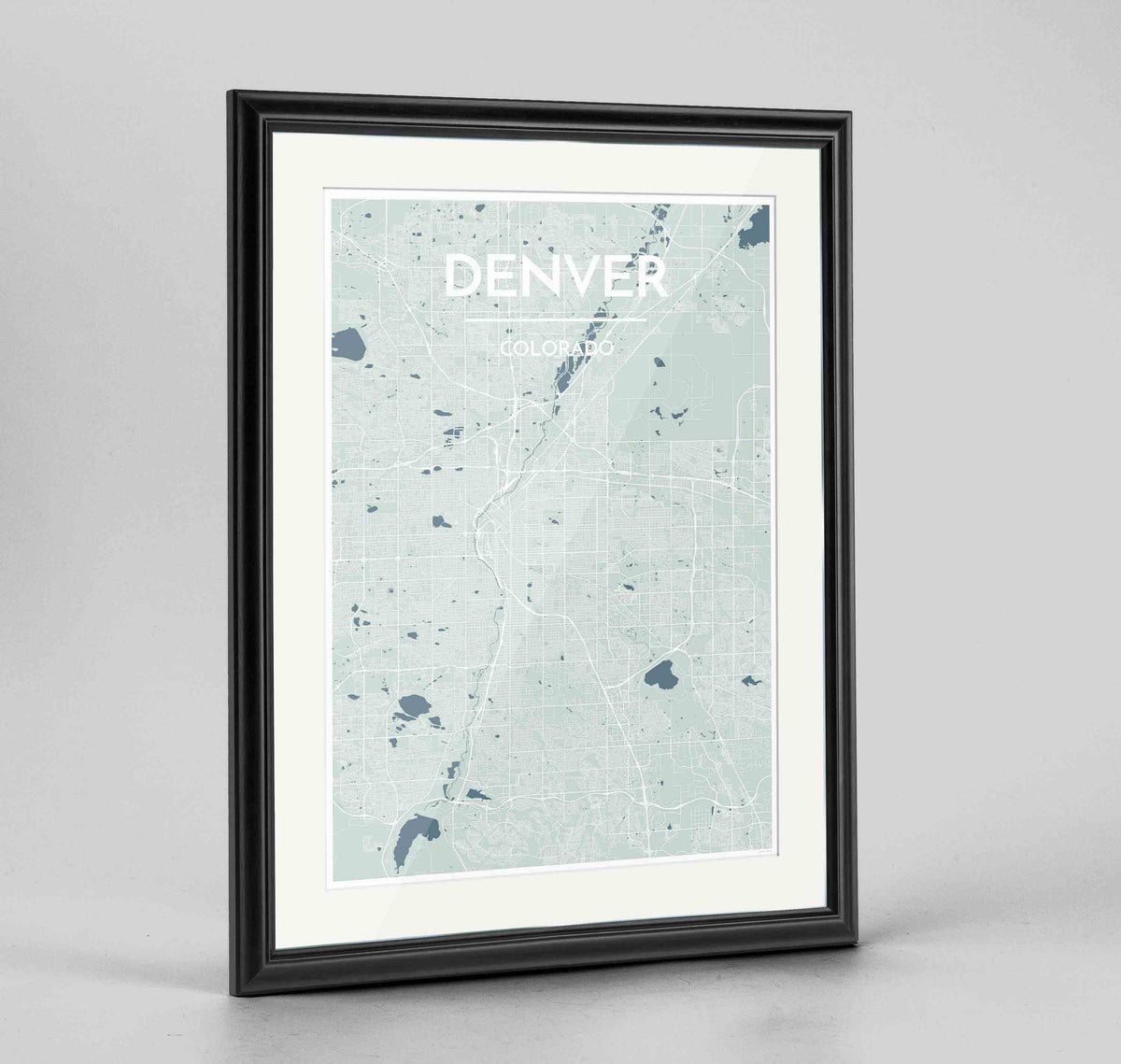 Framed Denver Map Art Print 24x36&quot; Traditional Black frame Point Two Design Group