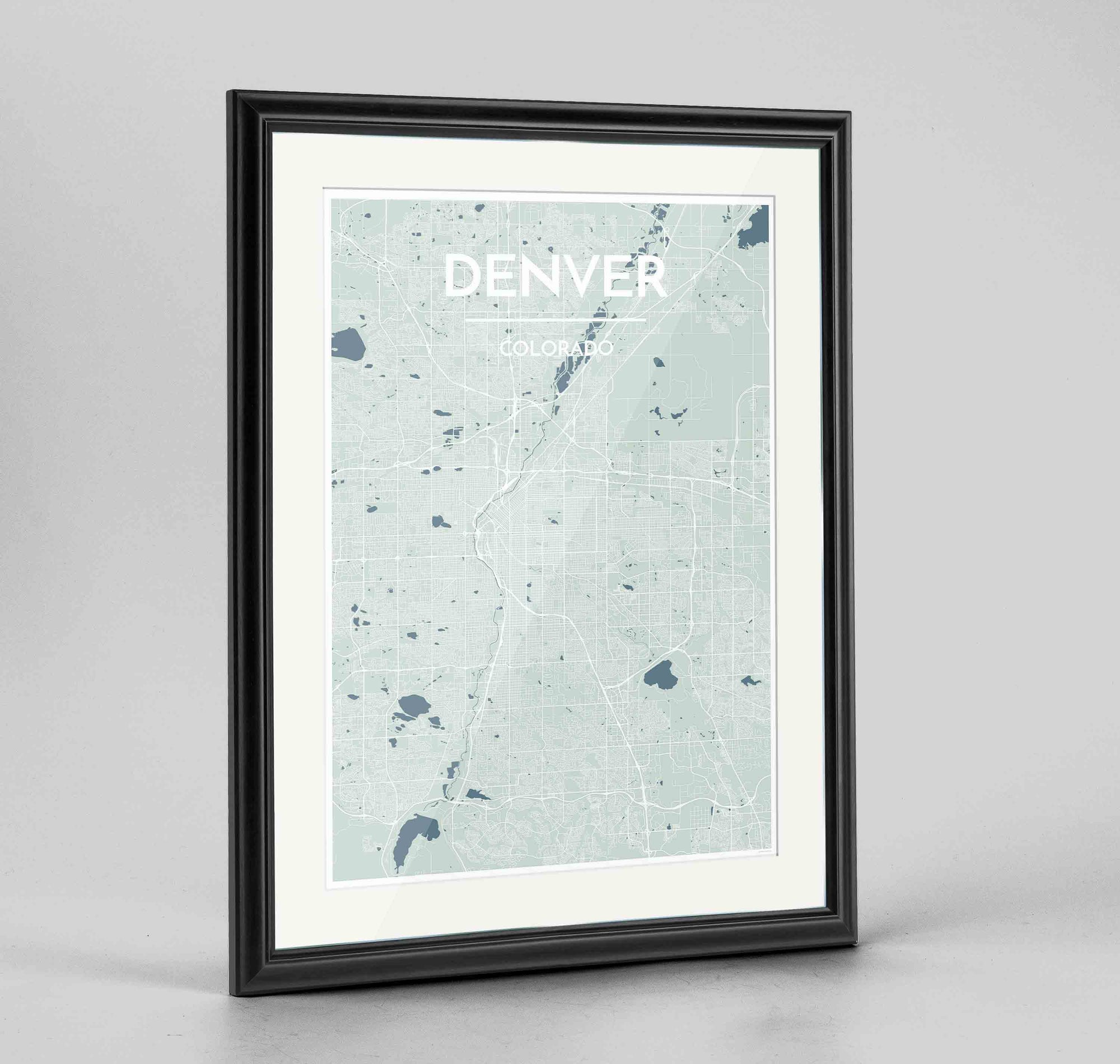 Framed Denver Map Art Print 24x36" Traditional Black frame Point Two Design Group