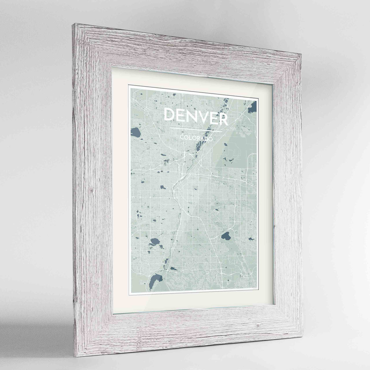 Framed Denver Map Art Print 24x36&quot; Western White frame Point Two Design Group