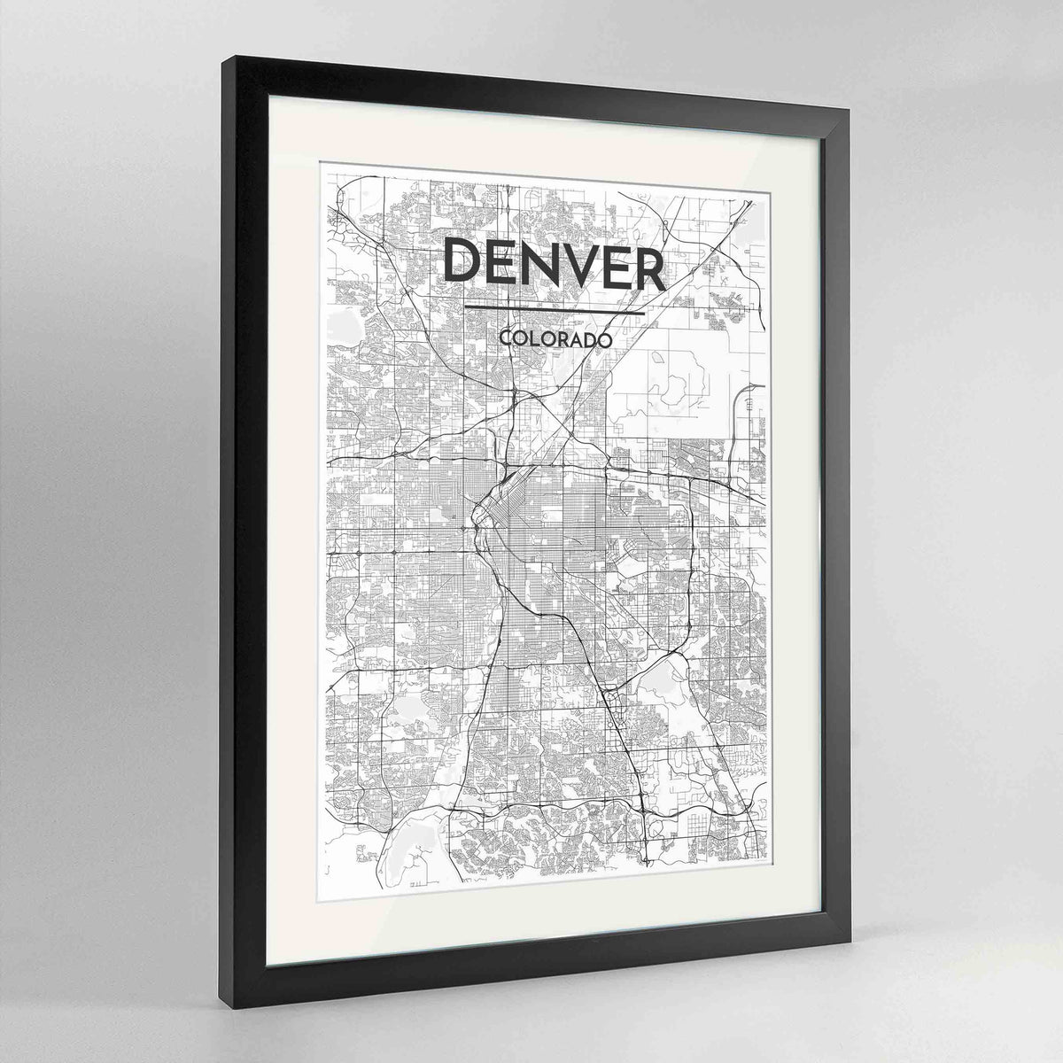 Framed Denver Map Art Print 24x36&quot; Contemporary Black frame Point Two Design Group