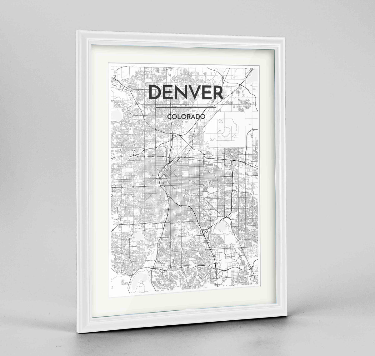 Framed Denver Map Art Print 24x36&quot; Traditional White frame Point Two Design Group