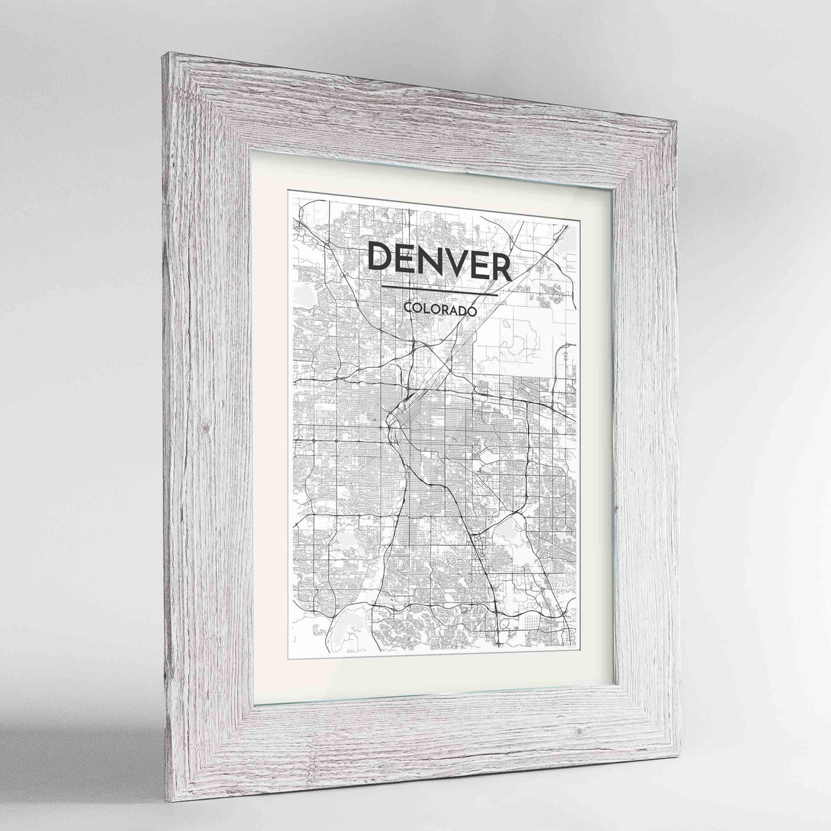 Framed Denver Map Art Print 24x36&quot; Western White frame Point Two Design Group