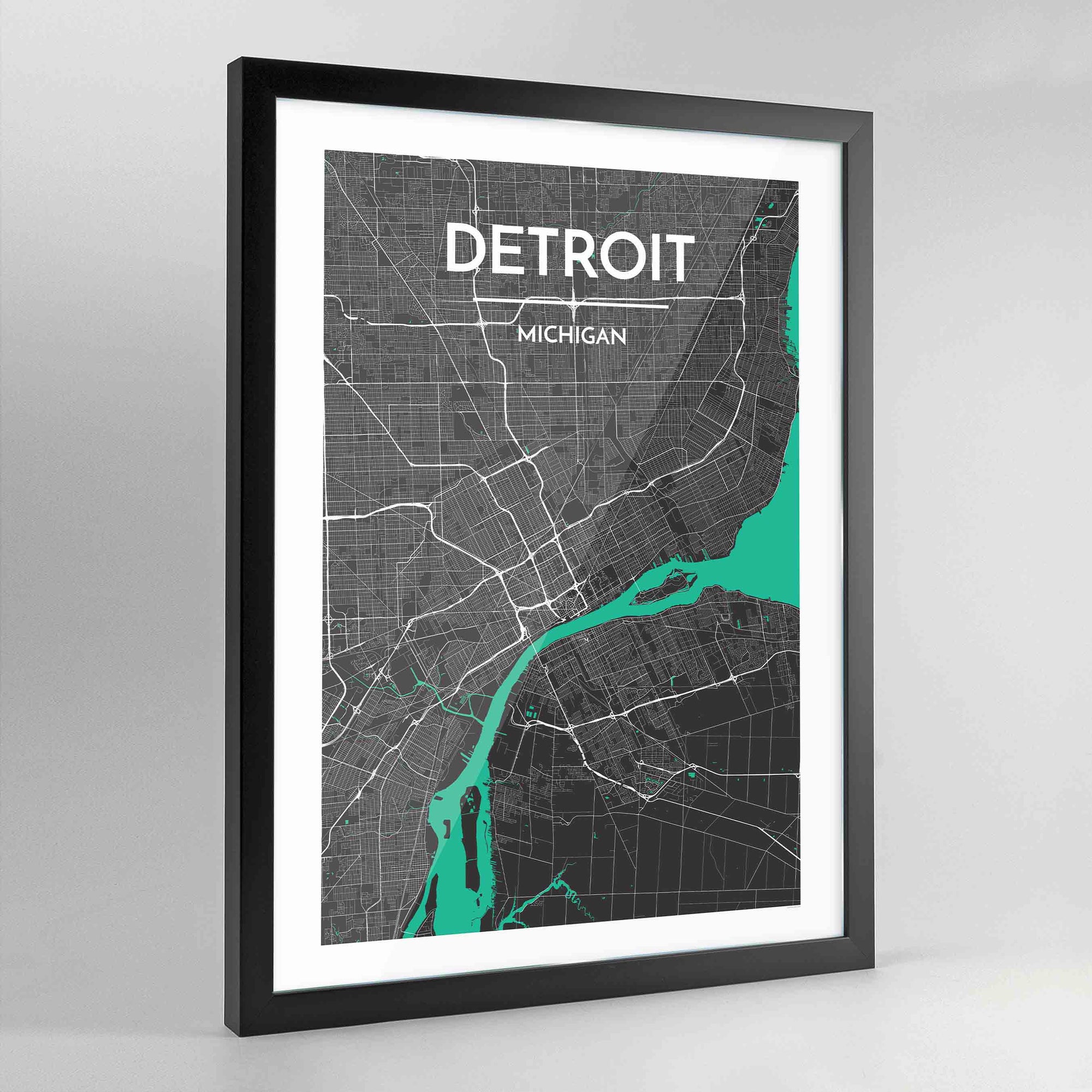 Framed Detroit Map Art Print - Point Two Design