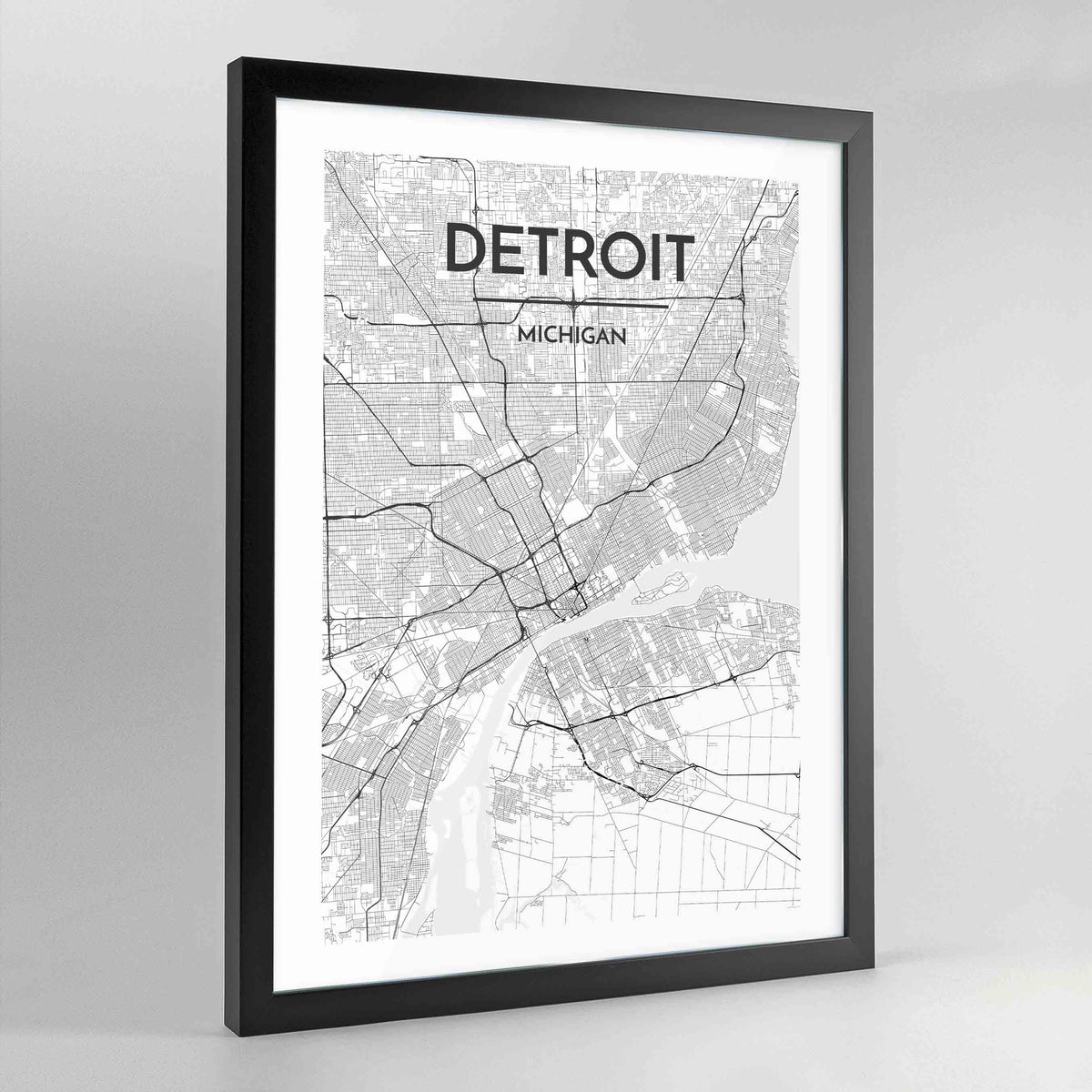 Detroit Map Art Print - Framed