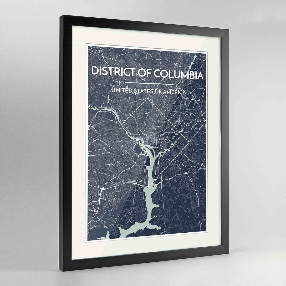 Framed District of Columbia Map Art Print 24x36&quot; Contemporary Black frame Point Two Design Group
