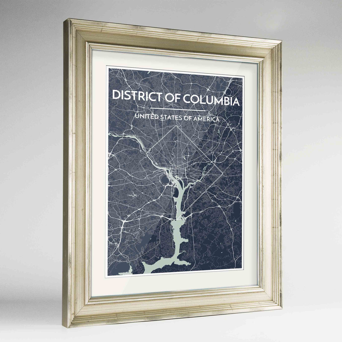 Framed District of Columbia Map Art Print 24x36&quot; Champagne frame Point Two Design Group