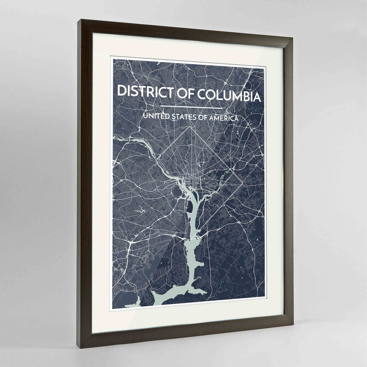 Framed District of Columbia Map Art Print 24x36&quot; Contemporary Walnut frame Point Two Design Group