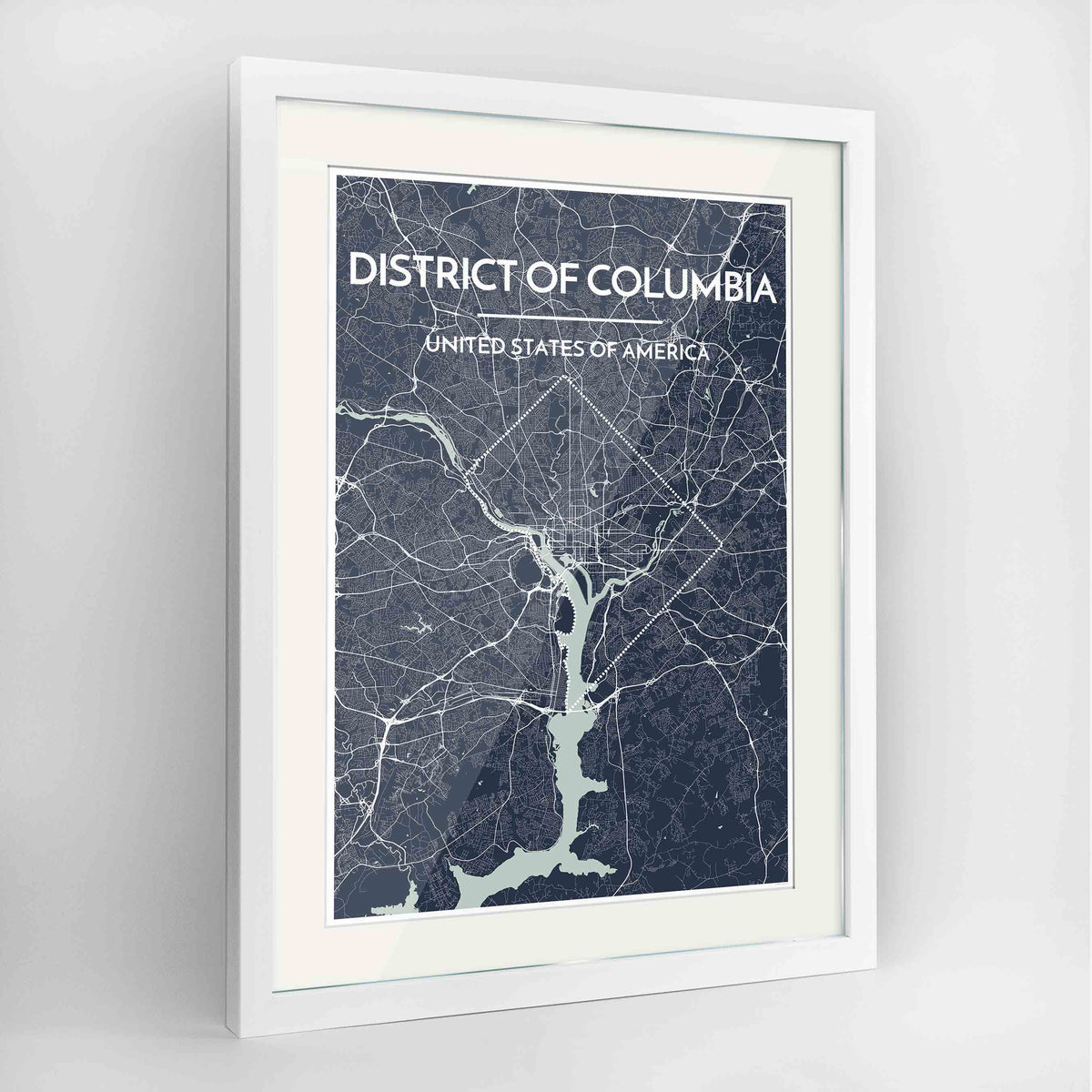 Framed District of Columbia Map Art Print 24x36&quot; Contemporary White frame Point Two Design Group
