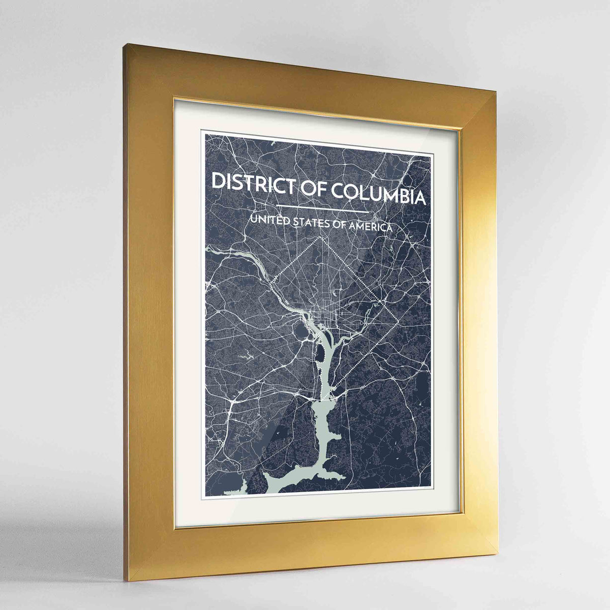 Framed District of Columbia Map Art Print 24x36&quot; Gold frame Point Two Design Group
