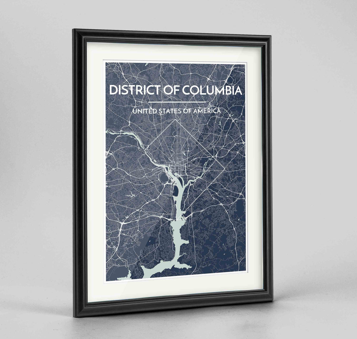 Framed District of Columbia Map Art Print 24x36&quot; Traditional Black frame Point Two Design Group