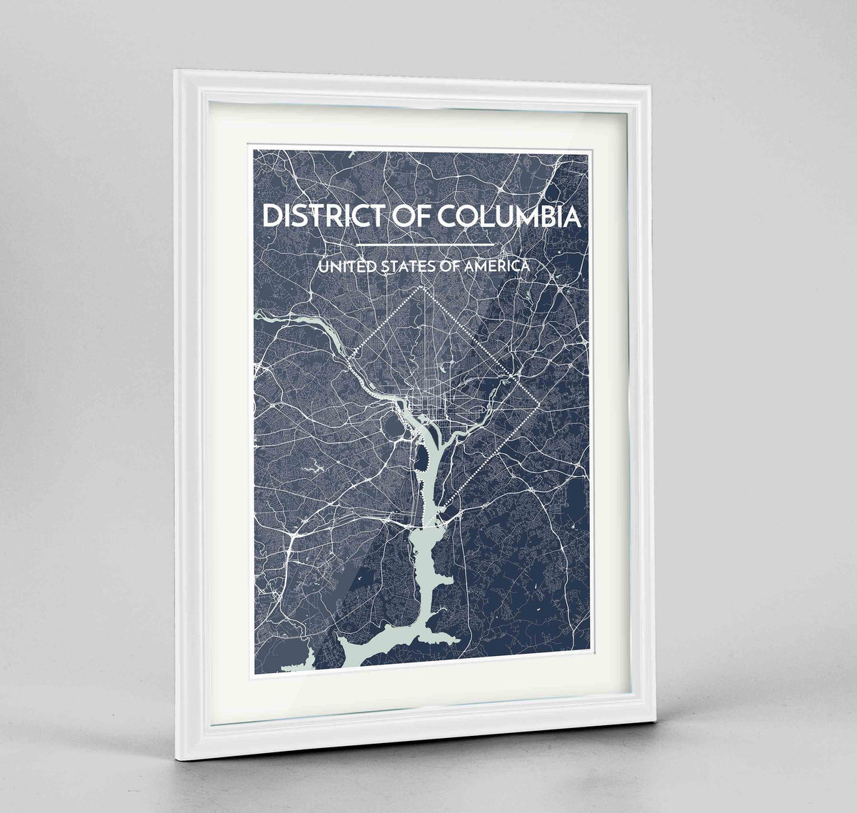 Framed District of Columbia Map Art Print 24x36&quot; Traditional White frame Point Two Design Group