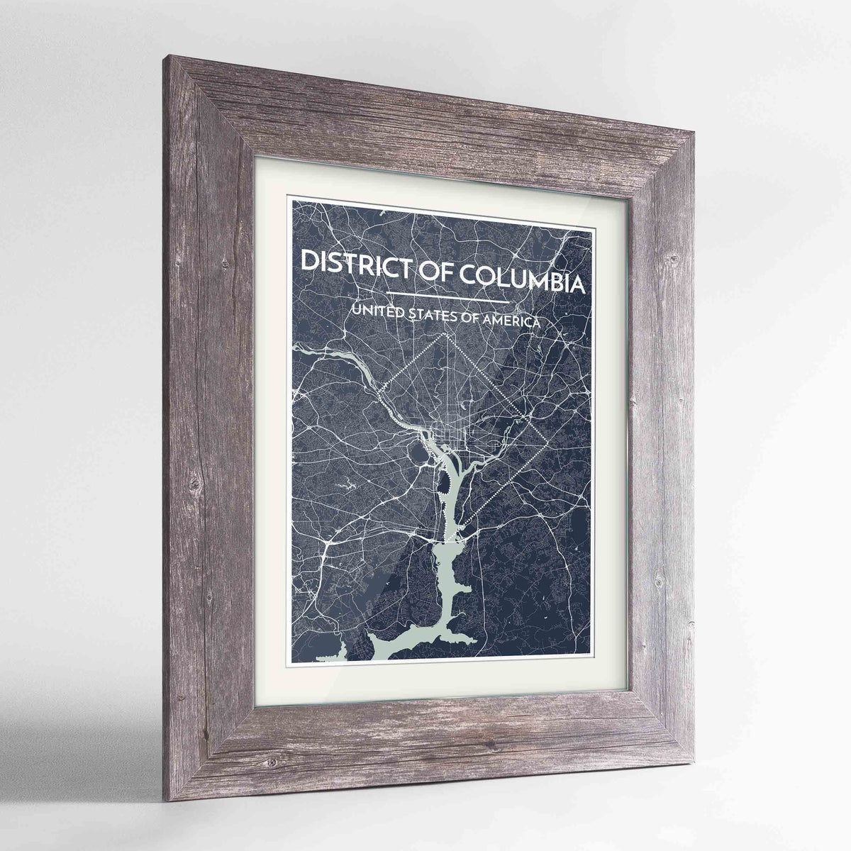 Framed District of Columbia Map Art Print 24x36&quot; Western Grey frame Point Two Design Group