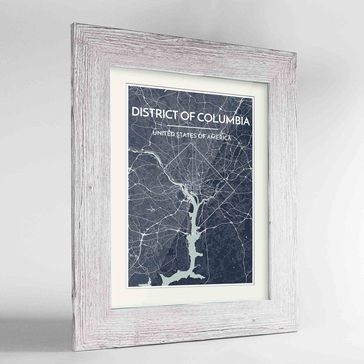 Framed District of Columbia Map Art Print 24x36&quot; Western White frame Point Two Design Group
