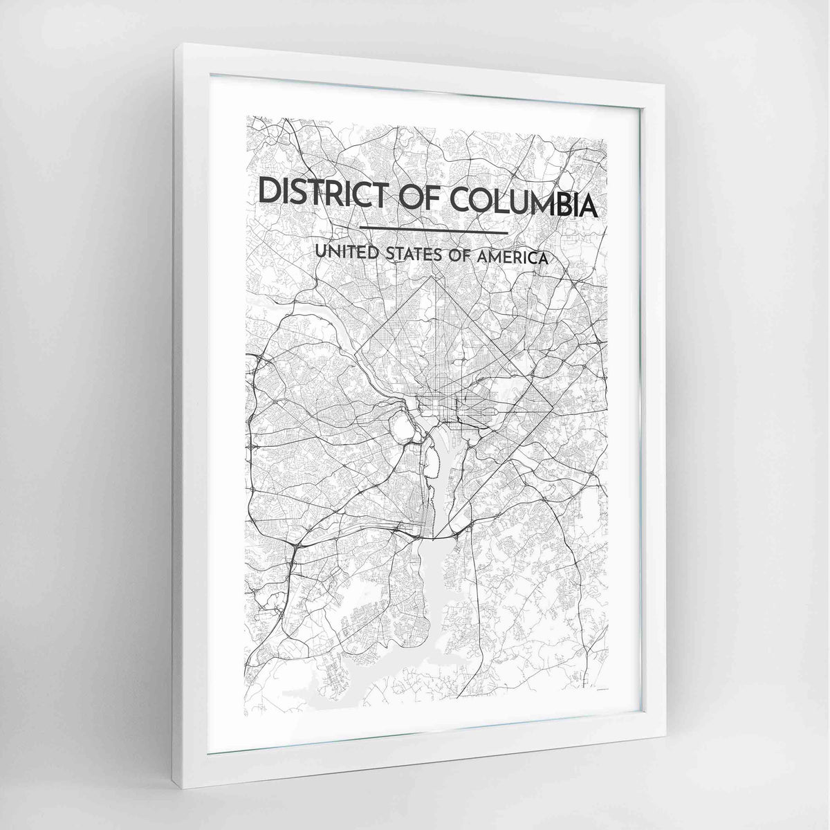 District of Columbia Map Art Print - Framed