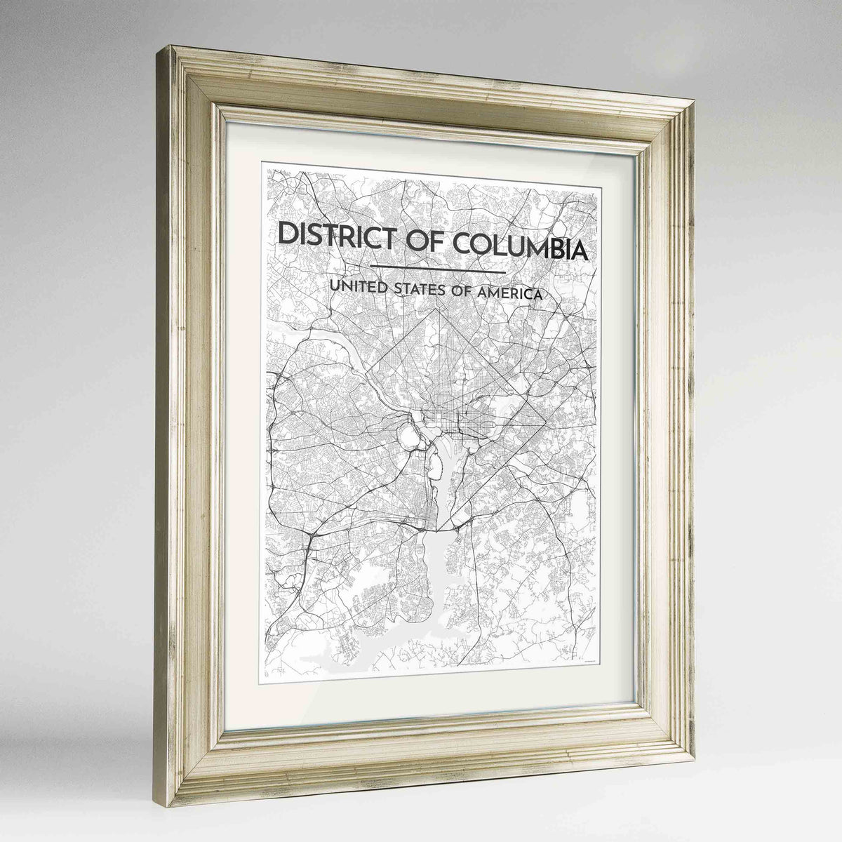 Framed District of Columbia Map Art Print 24x36&quot; Champagne frame Point Two Design Group