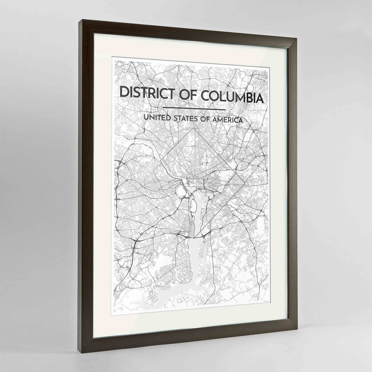 Framed District of Columbia Map Art Print 24x36&quot; Contemporary Walnut frame Point Two Design Group