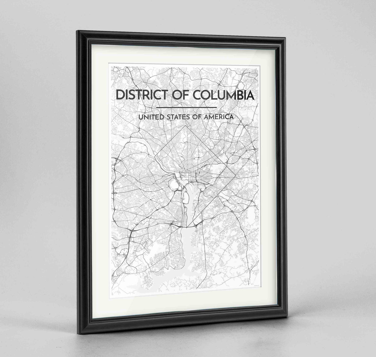 Framed District of Columbia Map Art Print 24x36&quot; Traditional Black frame Point Two Design Group