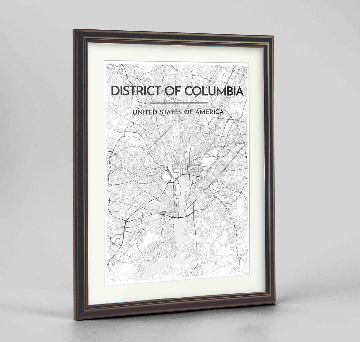 Framed District of Columbia Map Art Print 24x36&quot; Traditional Walnut frame Point Two Design Group