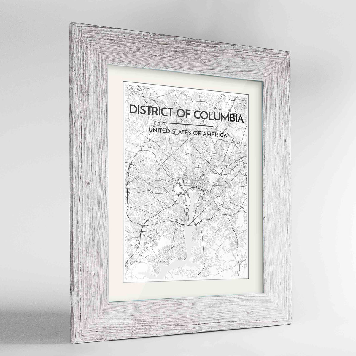 Framed District of Columbia Map Art Print 24x36&quot; Western White frame Point Two Design Group